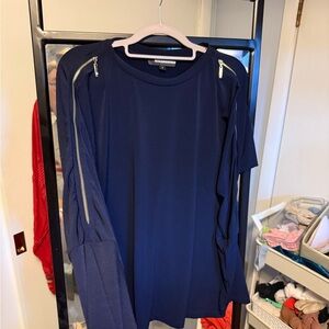S ANATOMIE Navy Long Sleeve Top with Zipper Details